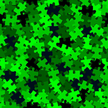 Green chaos puzzle background, banner, texture. Vector jigsaw section templateのイラスト素材