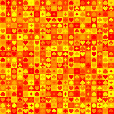 Sun fire red and orange colored vector playing cards suits seamless patternsのイラスト素材