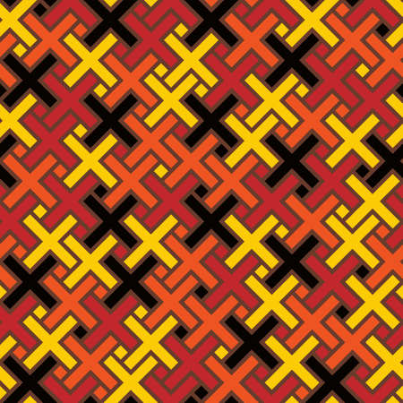 Red, yellow, orange, black colored tiled mosaic crosses seamless pattern printのイラスト素材