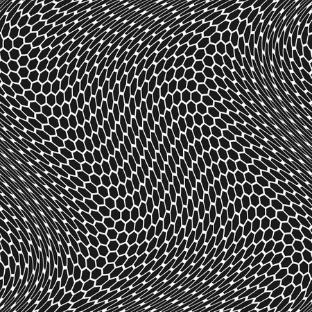 Psychedelic abstract composition art with black and white hexagonal shapesのイラスト素材