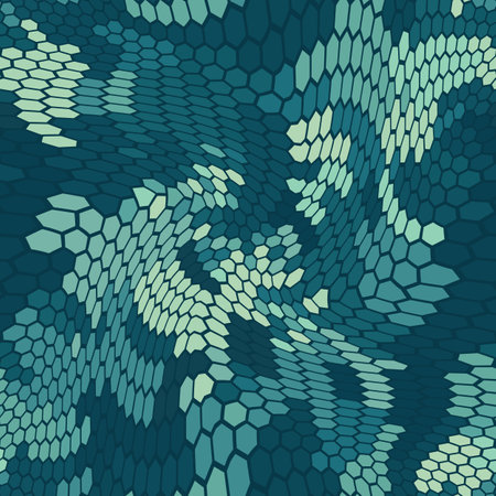 Blue marine halftones hexagon snake skin. Seamless geometric vector textureのイラスト素材