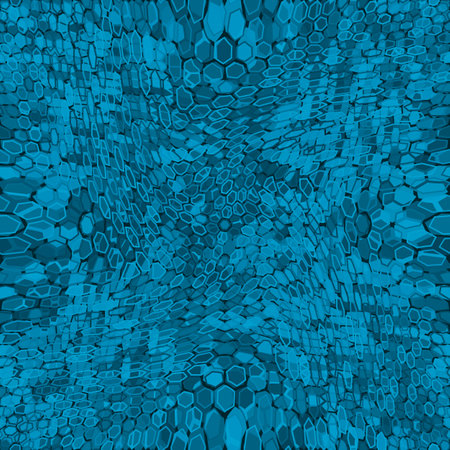 Blue denim halftones hexagon snake skin. Seamless geometric vector textureのイラスト素材