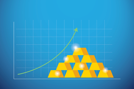 business graph gold bars with green arrow up, business conceptのイラスト素材