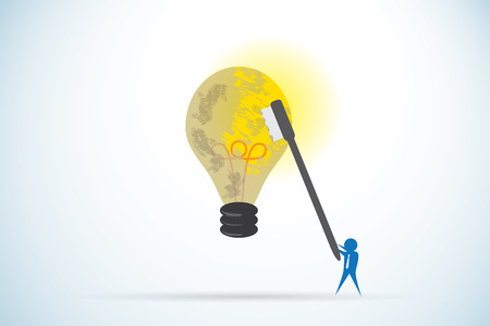 businessman cleaning light bulb, business and idea conceptのイラスト素材