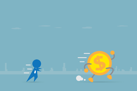 Businessman running to dollar coin, investment and business conceptのイラスト素材