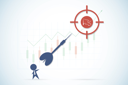 Businessman throwing a dart to target with bull symbol, stock and business conceptのイラスト素材