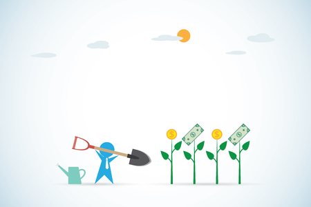 businessman with shovel and plant, investment and business conceptのイラスト素材