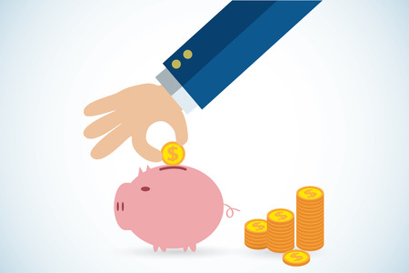 hand putting coin in piggy bank, saving, investment and business conceptのイラスト素材