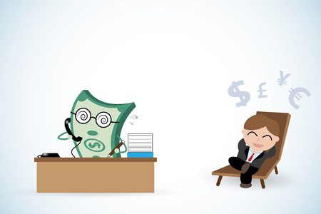 happy businessman and money working, passive income and business conceptのイラスト素材