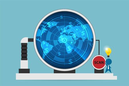 businessman with light bulb use digital radar to scan dollar symbols, idea and business conceptのイラスト素材