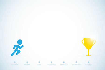 Running man with trophy and text, startup and business conceptのイラスト素材