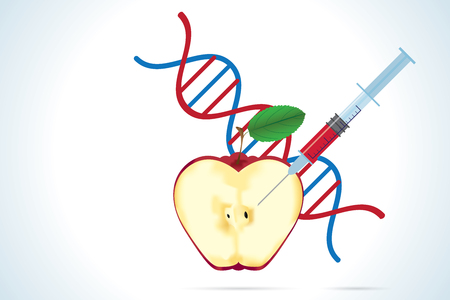 syringe with apple and dna moleculeのイラスト素材