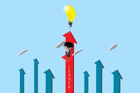 Isometric businessman with lightbulb and red arrow, leader and business concept.のイラスト素材