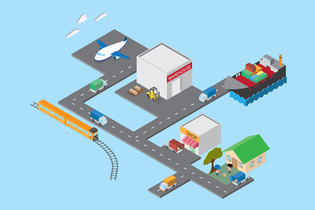 logistics and transportation, isometric viewのイラスト素材
