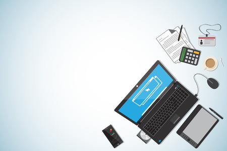Top view business desk, workplace concept, black collectionのイラスト素材