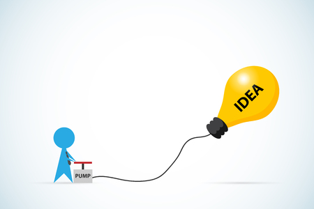 businessman pumping air into lightbulb balloon, idea and business conceptのイラスト素材