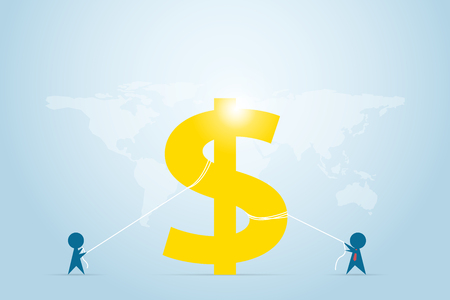 Businessmen pull the rope for dollar symbol, competition and business conceptのイラスト素材