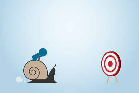 Businessman moving slowly to dart board with snail, business concept.のイラスト素材