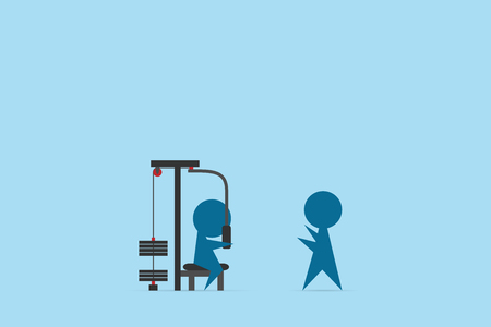 A trainer coach man lifting weights with peck deck machine%2C health conceptのイラスト素材