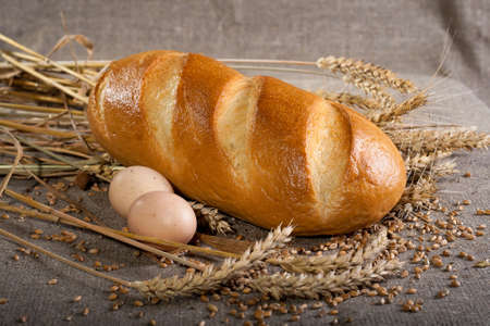 long loaf with eggsの写真素材