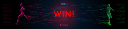 Soccer players drawing by lines with text. Creative sport concept. Art vector graphic for brochures, flyers, presentations, print, webのイラスト素材