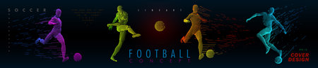 A set of fotball, soccer players drawing by lines with text. Creative sport concept. Art vector graphic for brochures, flyers, presentations, print, webのイラスト素材