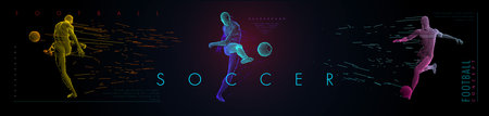 A set of fotball, soccer players drawing by lines with text. Creative sport concept. Art vector graphic for brochures, flyers, presentations, print, webのイラスト素材