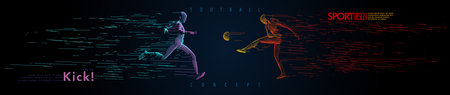 A set of fotball, soccer players drawing by lines with text. Creative sport concept. Art vector graphic for brochures, flyers, presentations, print, webのイラスト素材