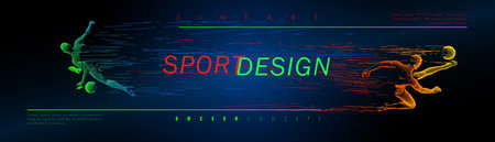 A set of fotball, soccer players drawing by lines with text. Creative sport concept. Art vector graphic for brochures, flyers, presentations, print, webのイラスト素材