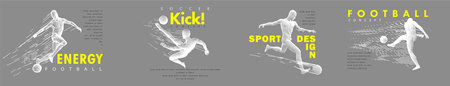 A set of fotball, soccer players drawing by lines with text. Creative sport concept. Art vector graphic for brochures, flyers, presentations, print, webのイラスト素材