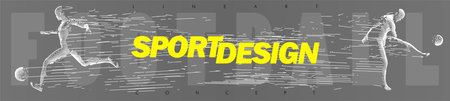 A set of fotball, soccer players drawing by lines with text. Creative sport concept. Art vector graphic for brochures, flyers, presentations, print, webのイラスト素材