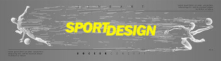 A set of fotball, soccer players drawing by lines with text. Creative sport concept. Art vector graphic for brochures, flyers, presentations, print, webのイラスト素材