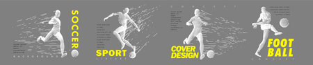 A set of fotball, soccer players drawing by lines with text. Creative sport concept. Art vector graphic for brochures, flyers, presentations, print, webのイラスト素材