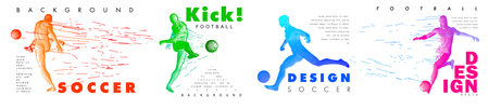 A set of football, soccer players drawing by lines with text. Creative sport concept. Art vector graphic for brochures, flyers, presentations, print, webのイラスト素材
