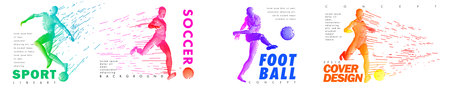 A set of football, soccer players drawing by lines with text. Creative sport concept. Art vector graphic for brochures, flyers, presentations, print, webのイラスト素材
