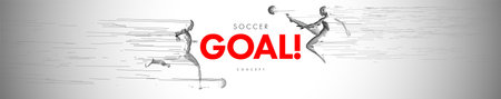A set of football, soccer players drawing by lines with text. Creative sport concept. Art vector graphic for brochures, flyers, presentations, print, webのイラスト素材