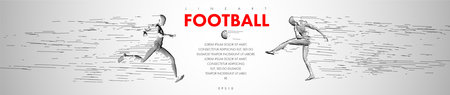 A set of football, soccer players drawing by lines with text. Creative sport concept. Art vector graphic for brochures, flyers, presentations, print, webのイラスト素材