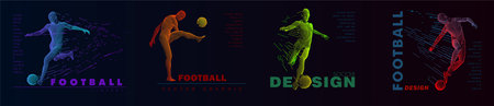A set of football, soccer players drawing by color lines with text. Creative sport concept. Art vector graphic for brochures, flyers, presentations, print, webのイラスト素材