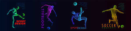 A set of football, soccer players drawing by color lines with text. Creative sport concept. Art vector graphic for brochures, flyers, presentations, print, webのイラスト素材