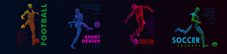 A set of football, soccer players drawing by color lines with text. Creative sport concept. Art vector graphic for brochures, flyers, presentations, print, webのイラスト素材