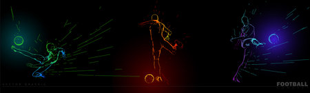 A set of football, soccer players drawing by color lines with text. Creative sport concept. Art vector graphic for brochures, flyers, presentations, print, webのイラスト素材