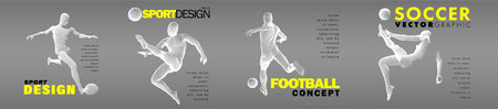 A set of fotball, soccer players drawing by lines with text. Creative sport concept. Art vector graphic for brochures, flyers, presentations, print, webのイラスト素材