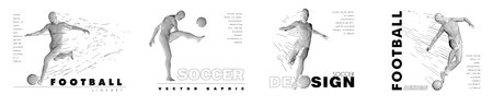 A set of fotball, soccer players drawing by lines with text. Creative sport concept. Art vector graphic for brochures, flyers, presentations, print, webのイラスト素材