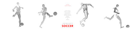 A set of fotball, soccer players drawing by lines with text. Creative sport concept. Art vector graphic for brochures, flyers, presentations, print, webのイラスト素材