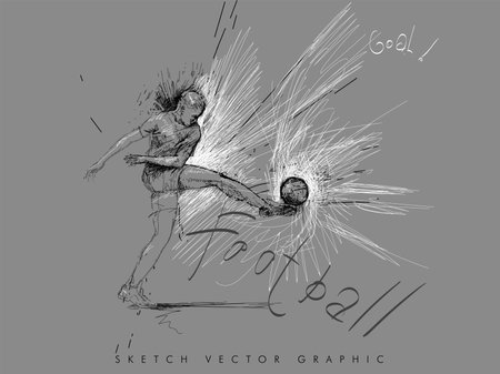 Football concept. Sketch draw soccer player. Vector illustration. Graphic concept soccer. Vector templateのイラスト素材