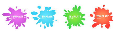 Set of isolated fluid blobs, gradient liquid spots. Abstract brush spats for poster design or flyer background, banner template. Geometric shapes with dynamic colorsのイラスト素材