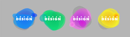 Set of isolated fluid blobs, gradient liquid spots. Abstract brush spats for poster design or flyer background, banner template. Geometric shapes with dynamic colorsのイラスト素材