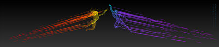 Sport concept of a flying people. Vector drawn by color lines. Sport minimal cover design. Creative line-art set. Man and woman. Run and fly. Vector template.のイラスト素材