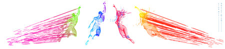 Sport concept of a flying people. Vector drawn by color lines. Sport minimal cover design. Creative line-art set. Man and woman. Run and fly. Vector templateのイラスト素材