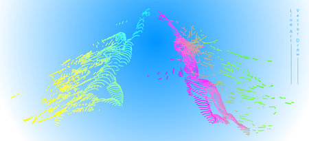 Sport concept of a flying people. Vector drawn by color lines. Sport minimal cover design. Creative line-art set. Man and woman. Run and fly. Vector templateのイラスト素材
